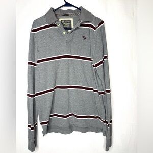 Vintage Abercrombie & Fitch Mens Muscle Polo Sz M Long Sleeve Stripe Y2K Preppy